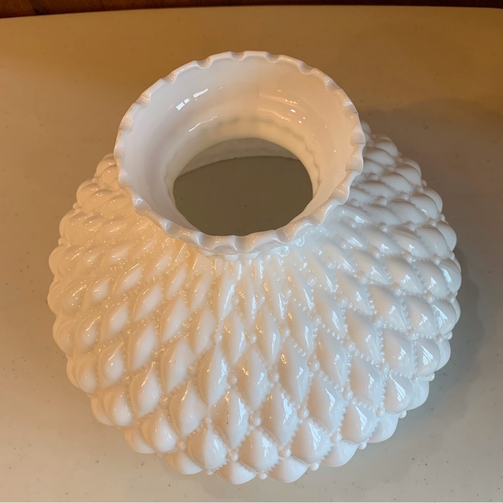 B&P White Diamond Quilt Milk Glass Student Lamp Replacement Shade - Picture 2 of 7